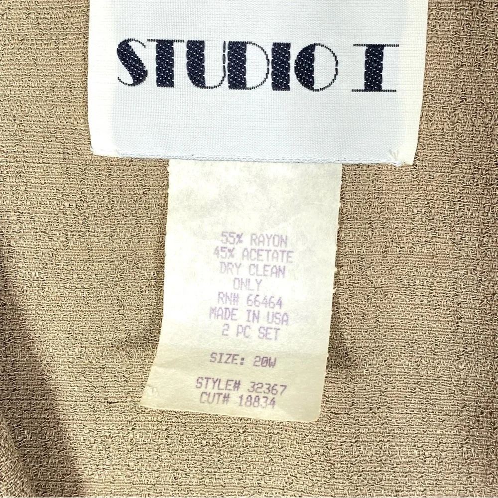 VINTAGE Studio I Single Button Blazer Women's 20W Tan Collarless Business USA